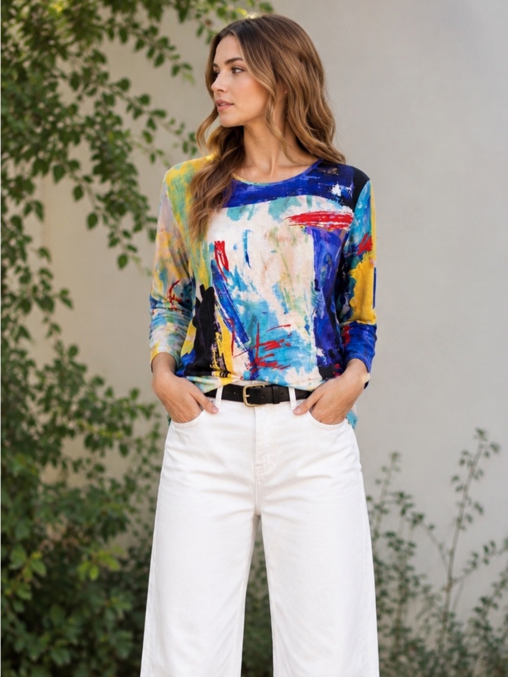 🛑 6/$25 TanJay Multi-Color Abstract Print Top size Medium petite